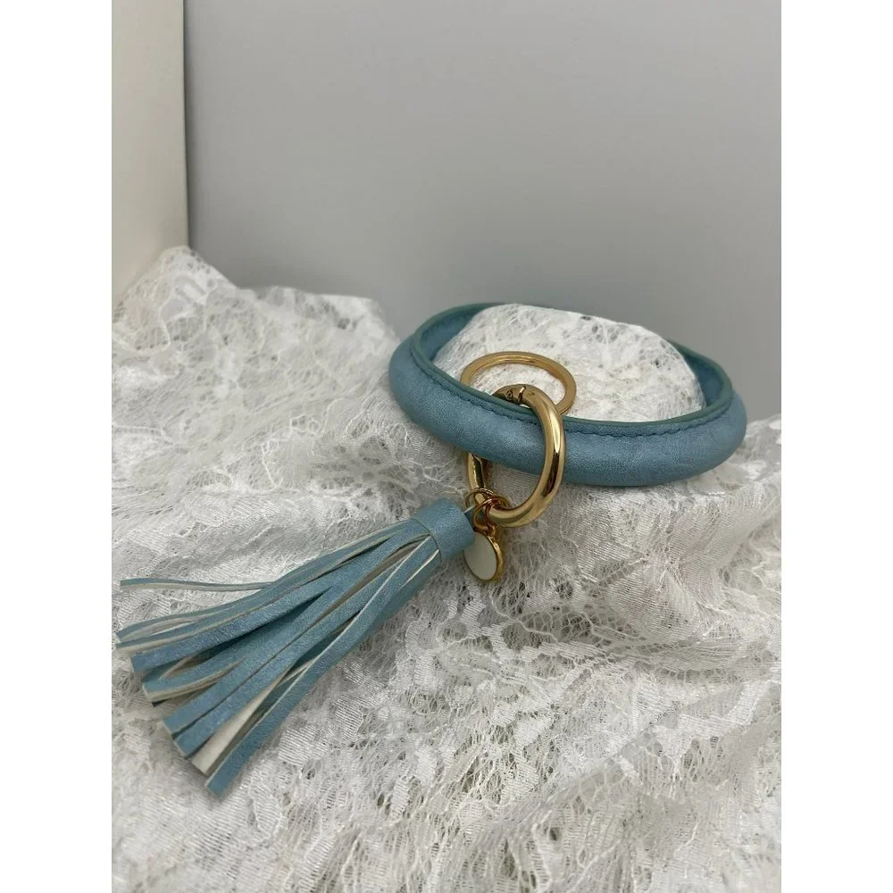 Blue Bangle Bracelet Fringe Dangle Key Ring
